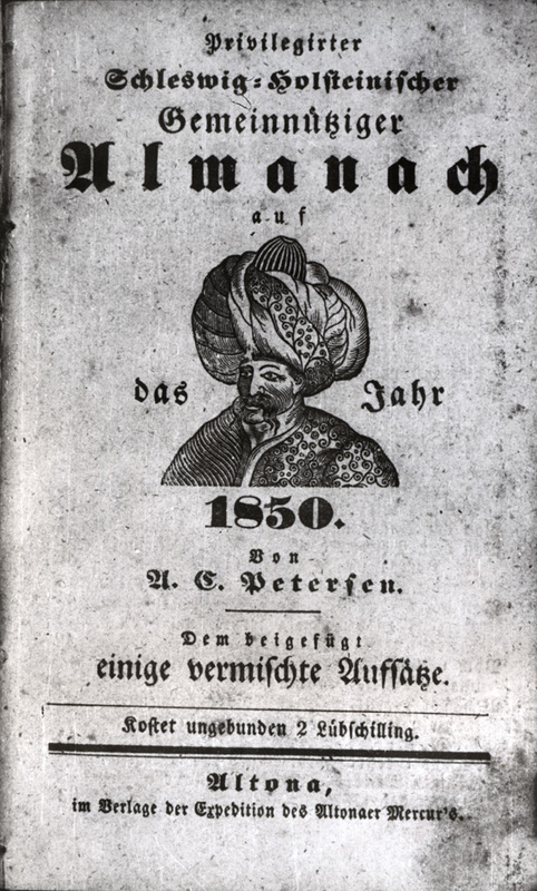 Omslaget till tysk almanacka från år 1850