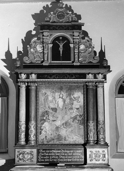 Blentarps kyrka. Altaruppsatsen från 1603. Efte...