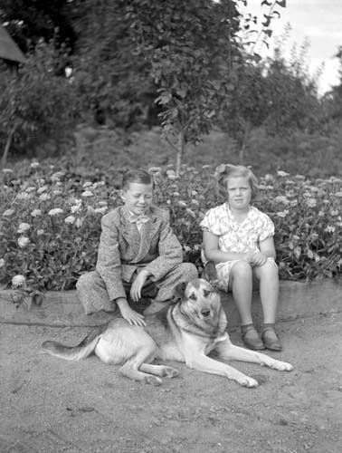 Oskar Larssons 2 barn o hund Skärsnäs.