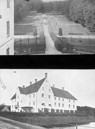 Krageholms slott. Trädgården sedd från borggården.