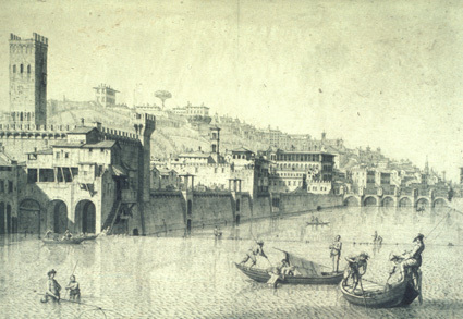 Firenze: Floden Arno, Piazza S. Croce ca. 1740