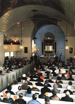 Riseberga kyrka, återinvigning Påskdagen 1988.