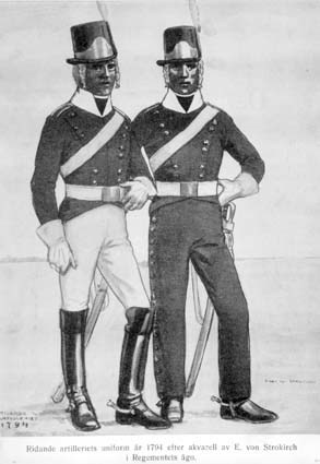 Ridande artelleriets uniform år 1794.