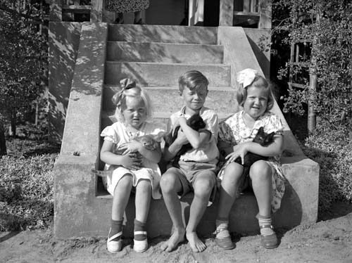 Norregård 3 barn med katter Skärsnäs.