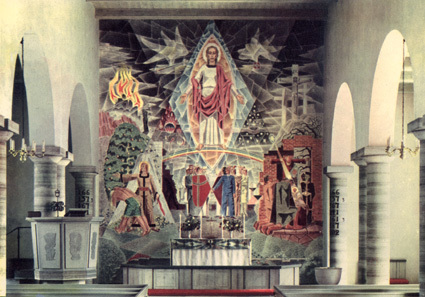 Kastlösa kyrka med fresk av Waldemar Lorentzon.