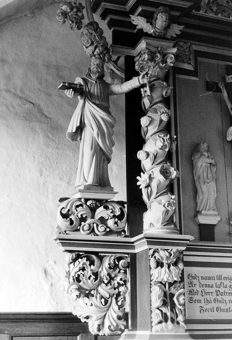 Kågeröds kyrka. Detalj av altaruppsatsen, från ...