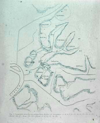 Topografisk karta över pre-urbana Rom.
