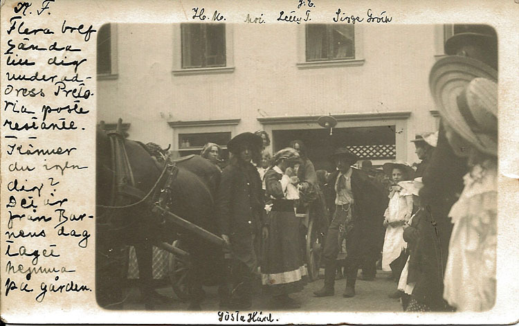 Maskerad Smithens gård, poststämplat 30/10 1905