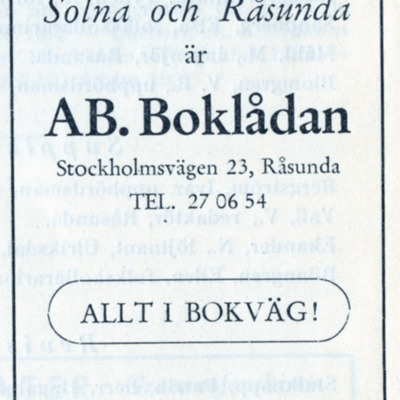 Solb 2022 21 02 - Annons för Boklådan i Råsunda