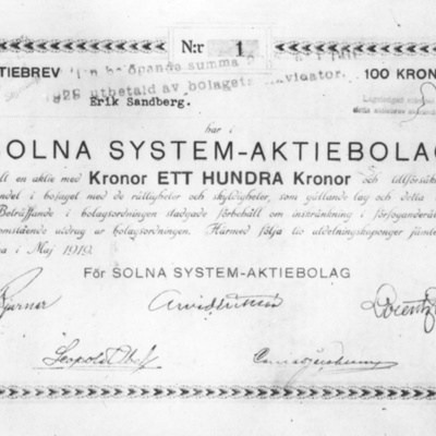 Solb 1978 17 8 - Aktiebrev i Solna System AB