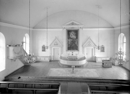 Interiör från Edshults kyrka, stora salen 1969.