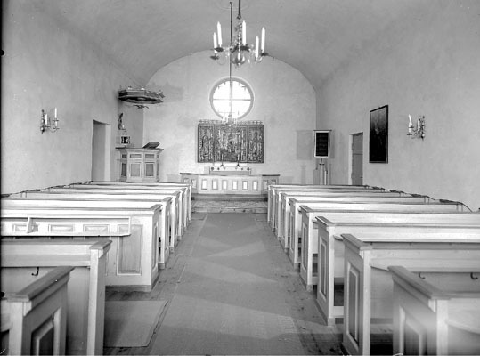 Interiör från Edshults kyrka 1969. Lillkyrkan.